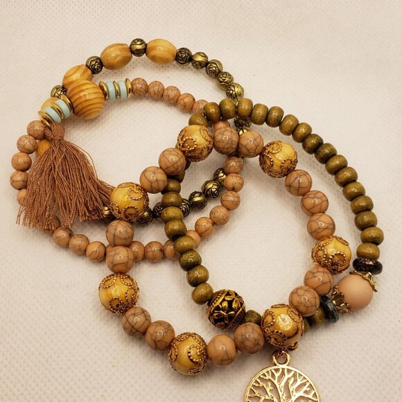 Multilayer Bracelet Tassel Tree of Life Shape Pendant Handmade Beads Stretchy Br - Picture 10 of 16